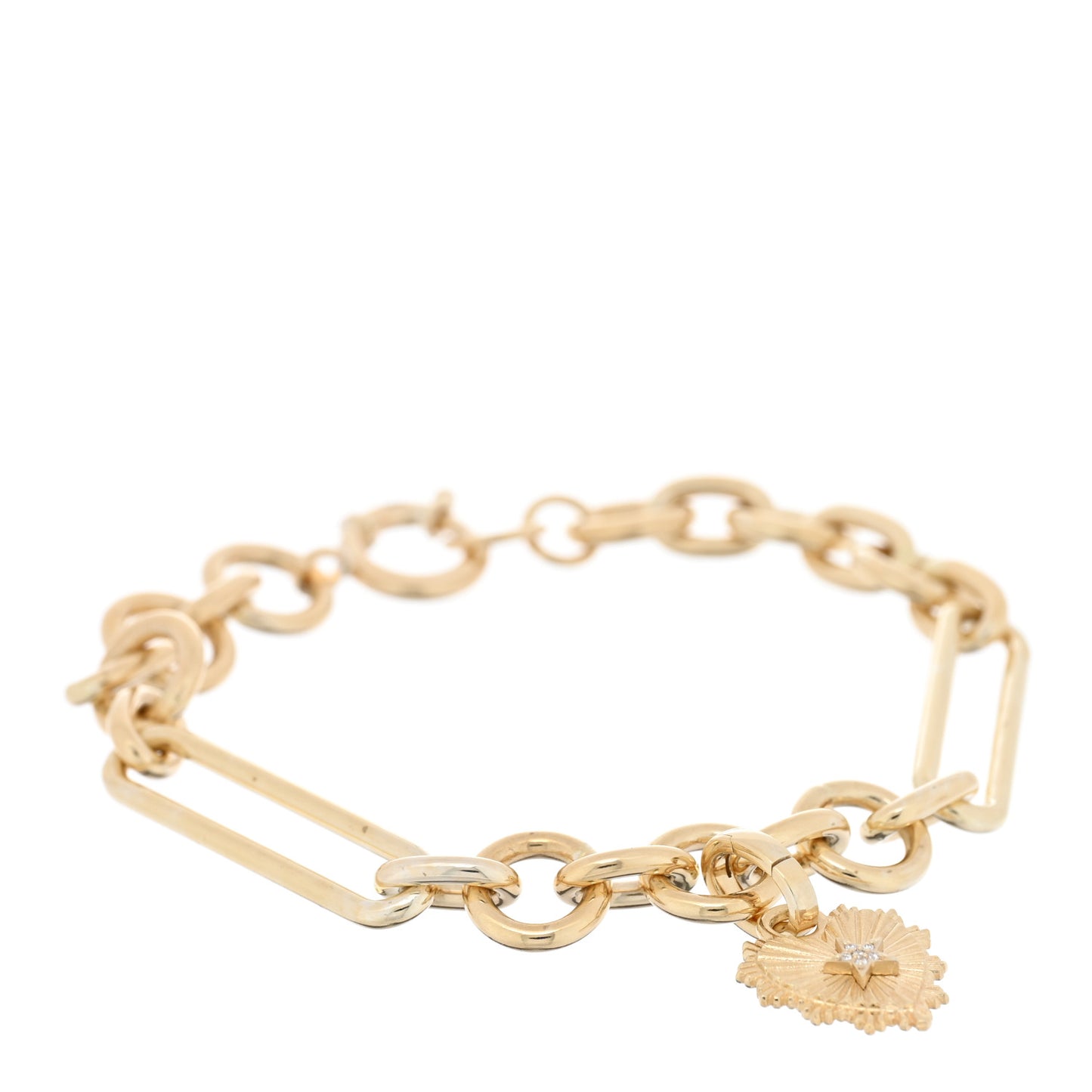 18K Yellow Gold Diamond Pave Star Heart Miniature Medallion Medium Mixed Midsize Clip Bracelet