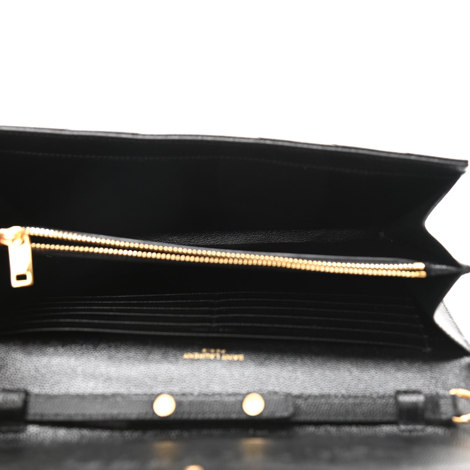 Saint Laurent Grain De Poudre Matelasse Chevron Monogram Chain Wallet Black 5 of 9