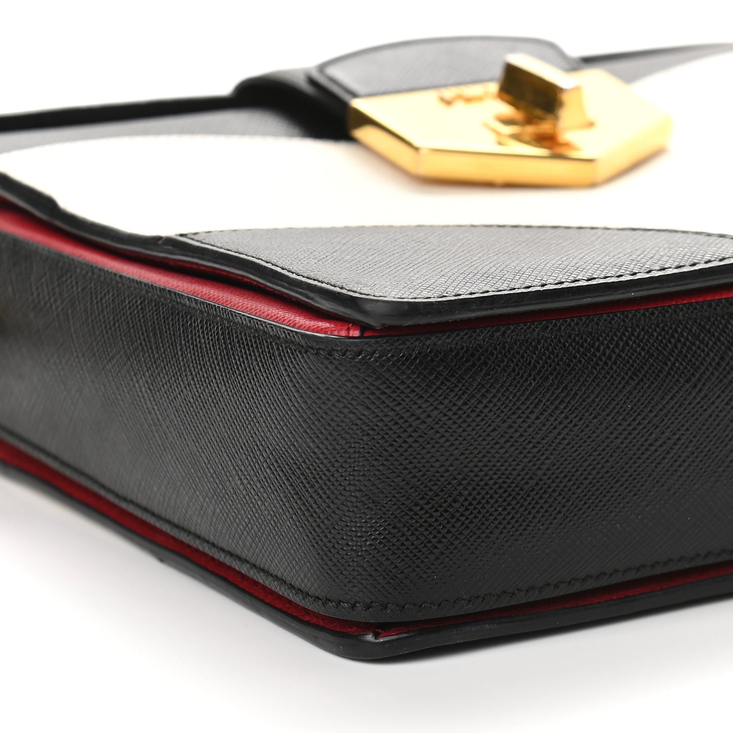 Saffiano Bi-Color Top Handle Bag White Black