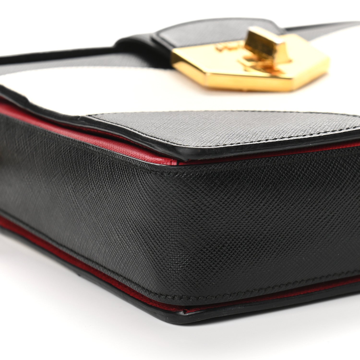 Prada Saffiano Bi-Color Top Handle Bag White Black 8 of 12