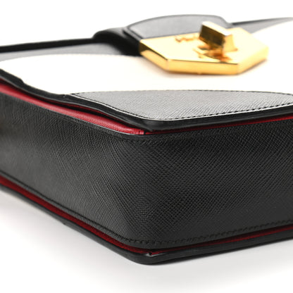 Prada Saffiano Bi-Color Top Handle Bag White Black 8 of 12