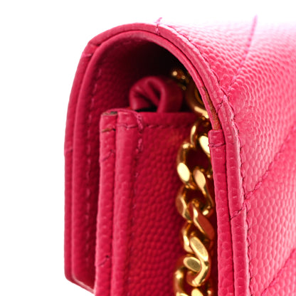 Saint Laurent Grain De Poudre Matelasse Chevron Monogram Envelope Chain Wallet Bubblegum 13 of 15