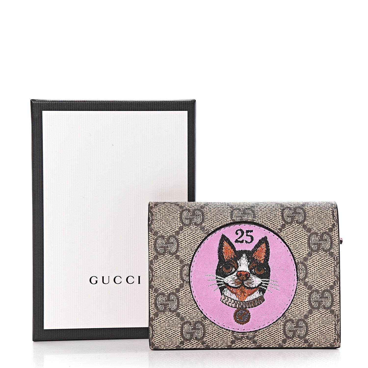 Gucci GG Supreme Monogram Bosco Patch Card Case Wallet Beige Malva Hibiscus Red 8 of 8