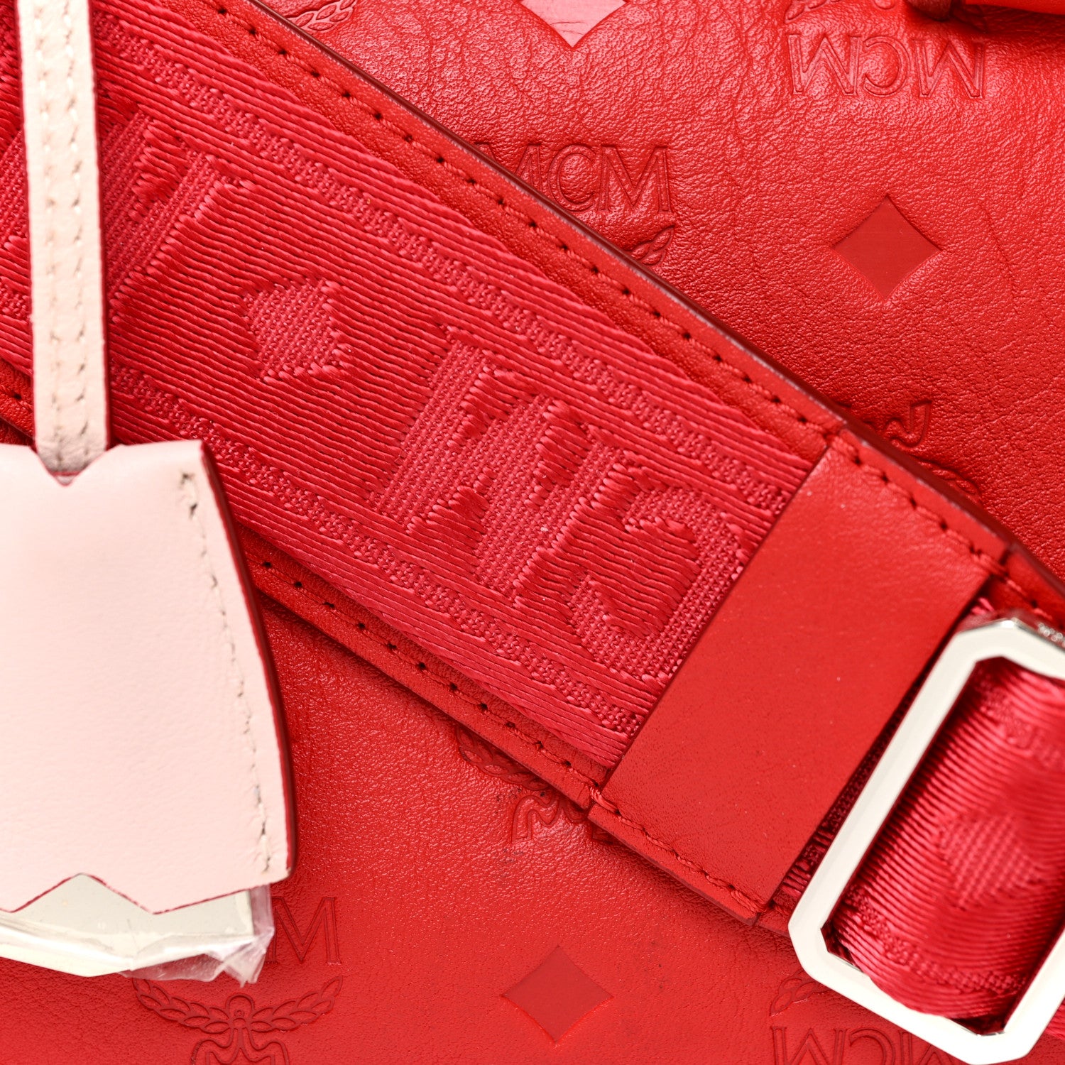 MCM Calfskin Ottomar Monogram Small Essential Boston Bag Viva Red 6 of 8