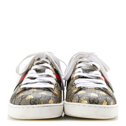 Gucci GG Supreme Monogram Bees Ayers Web Womens Ace Sneakers 38 Beige Oro Green Red 3 of 10