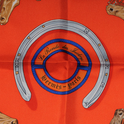 Hermes Silk La Ronde Des Jockeys Scarf 90 Orange 3 of 5