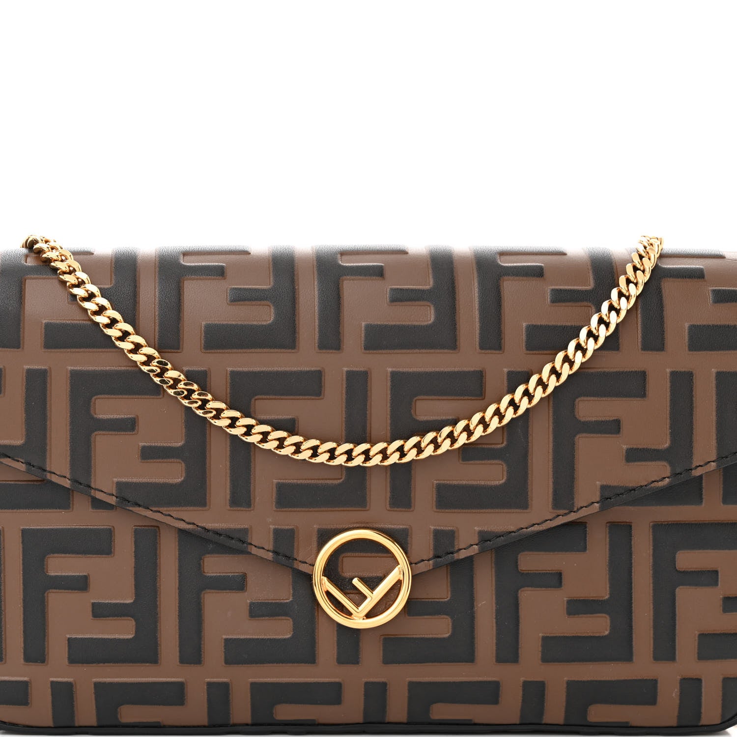 Fendi Vitello Soft F is Fendi Bi-Color FF 1974 Embossed Envelope Wallet On Chain with Pouches Maya Black 9 of 11