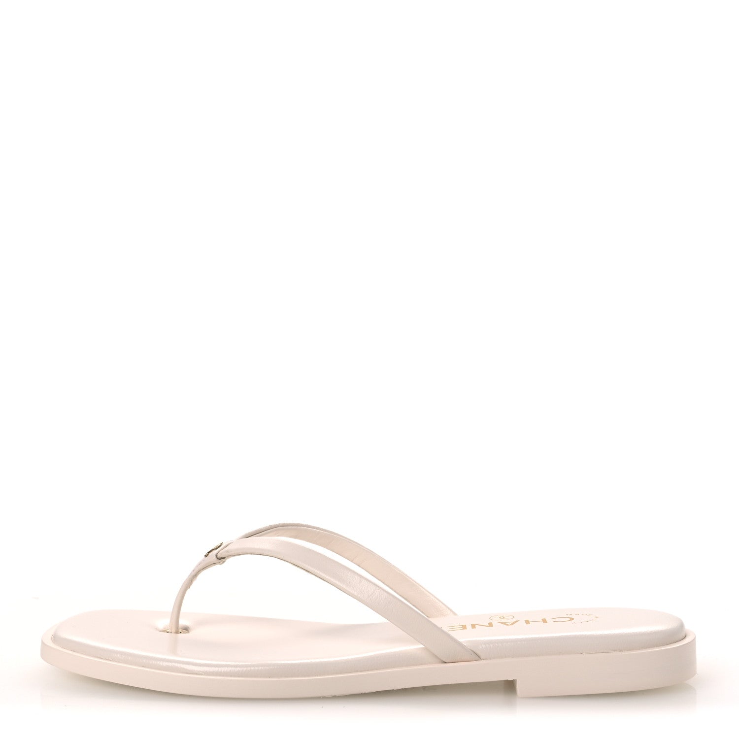 Chanel Goatskin CC Times Square Thong Sandals 37 Beige 1 of 11