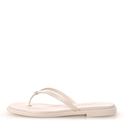 Chanel Goatskin CC Times Square Thong Sandals 37 Beige 1 of 11