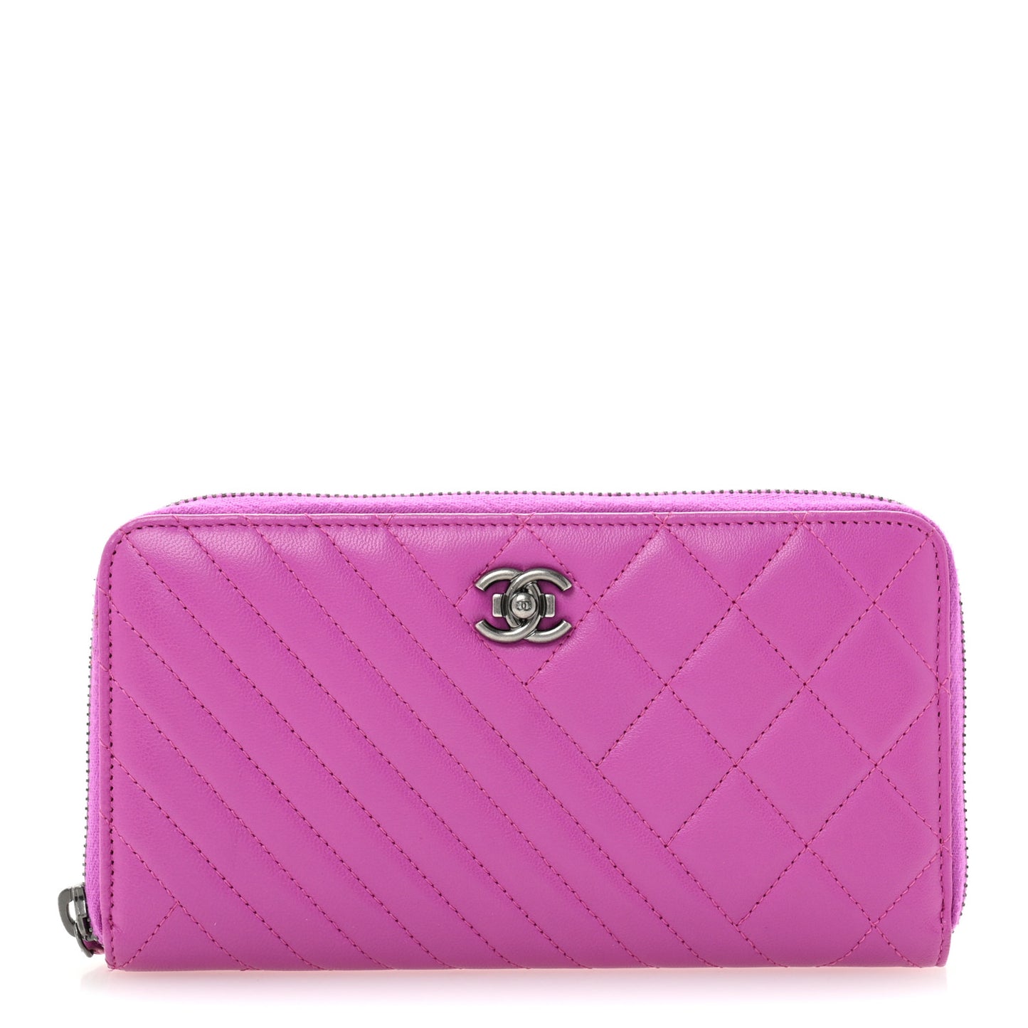 Lambskin Quilted Small Coco Boy Zip Around Wallet Purple