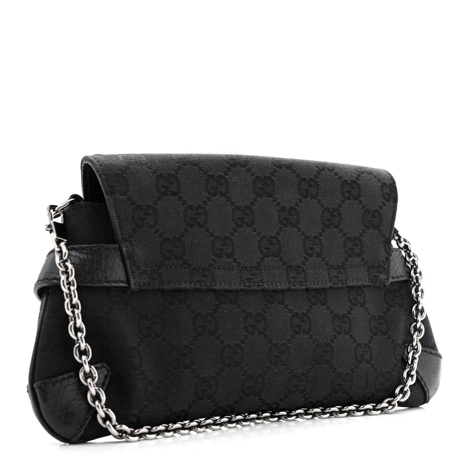 Gucci Monogram Horsebit Chain Clutch Black 3 of 12