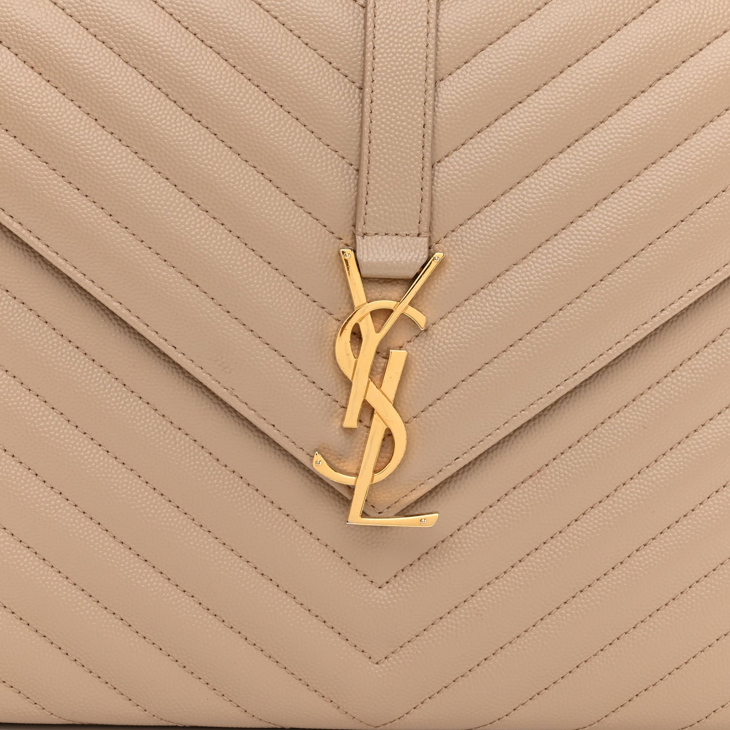 Saint Laurent Grain De Poudre Matelasse Chevron Large Monogram Satchel Dark Beige 7 of 10
