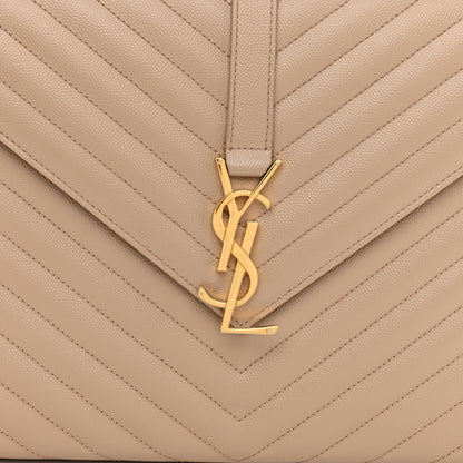 Saint Laurent Grain De Poudre Matelasse Chevron Large Monogram Satchel Dark Beige 7 of 10
