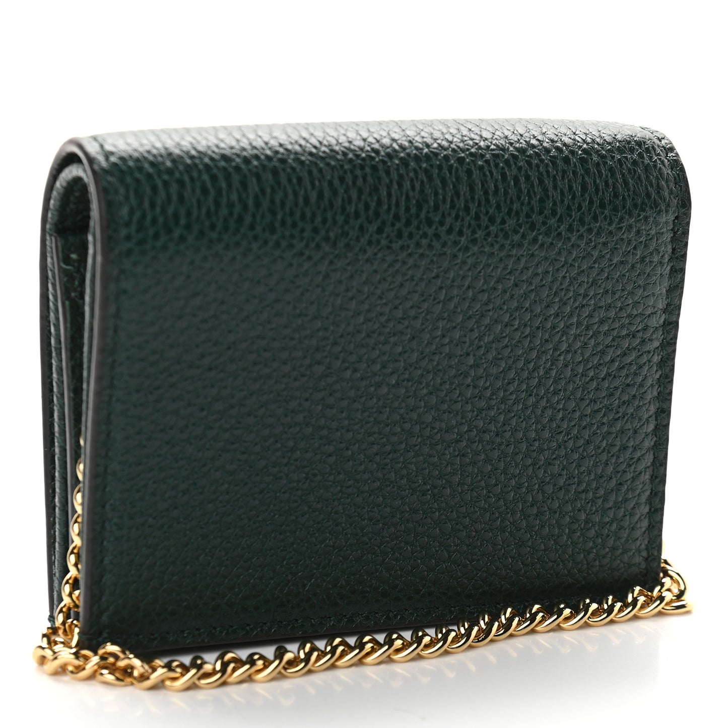 Grainy Calfskin Zumi Chain Card Case Wallet Vintage Green