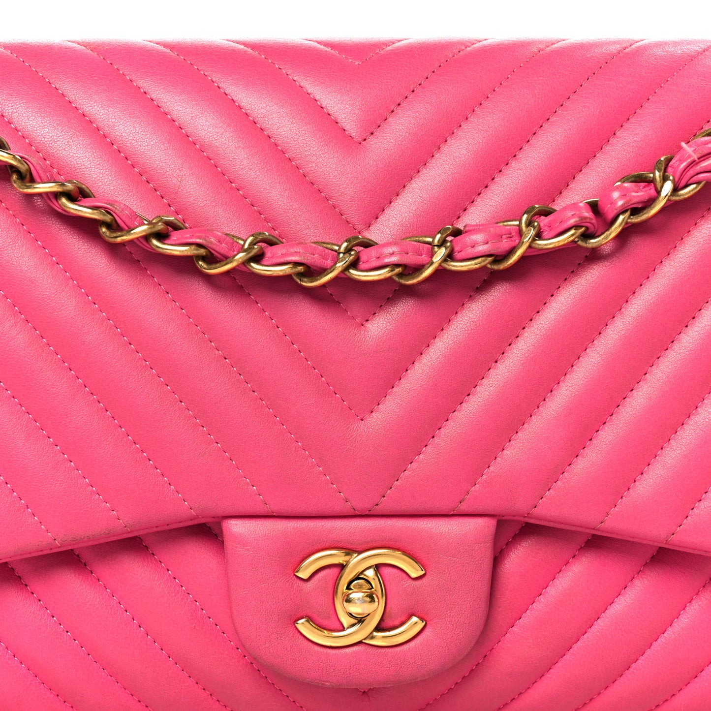 Lambskin Chevron Quilted Jumbo Double Flap Dark Pink