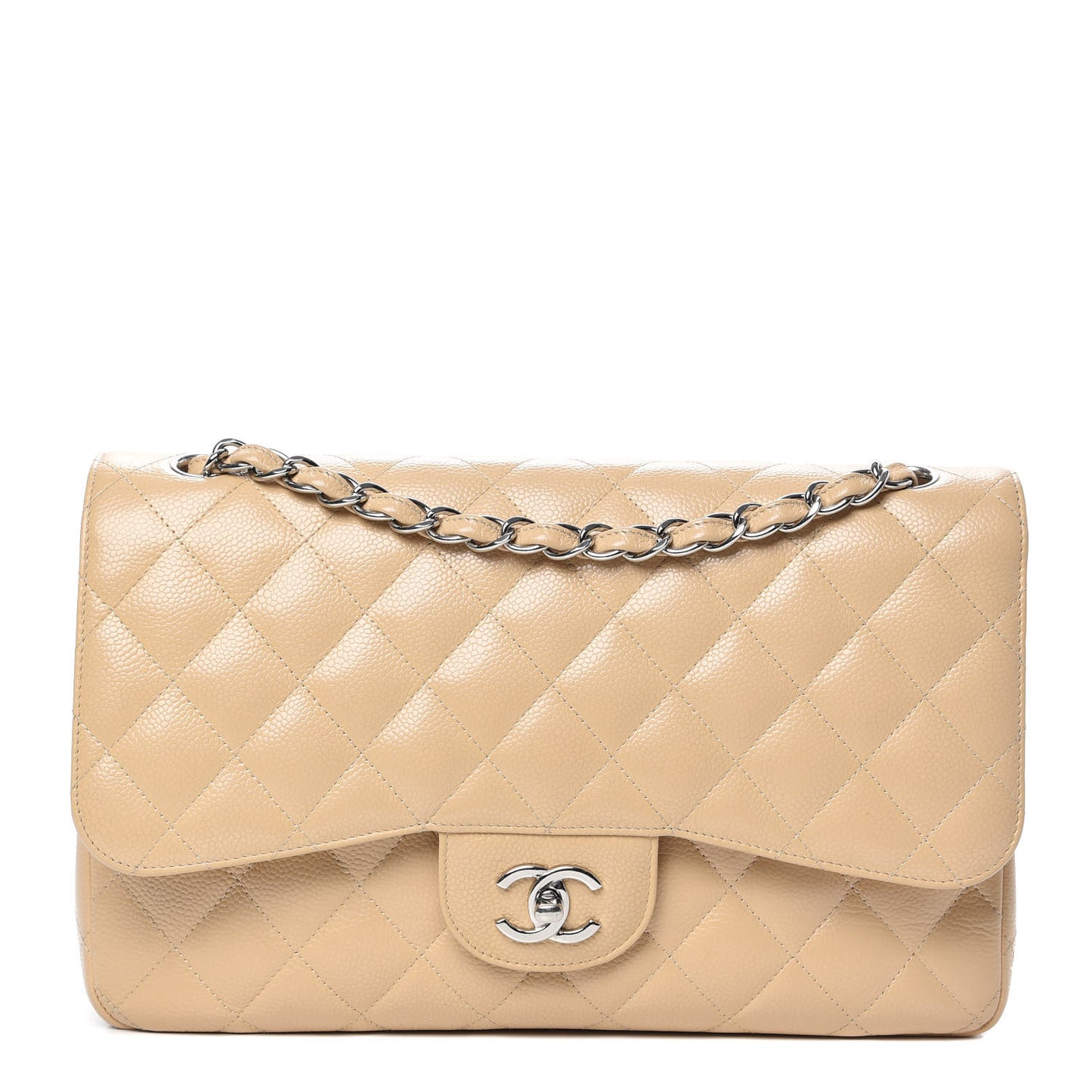 Caviar Quilted Jumbo Double Flap Beige Clair