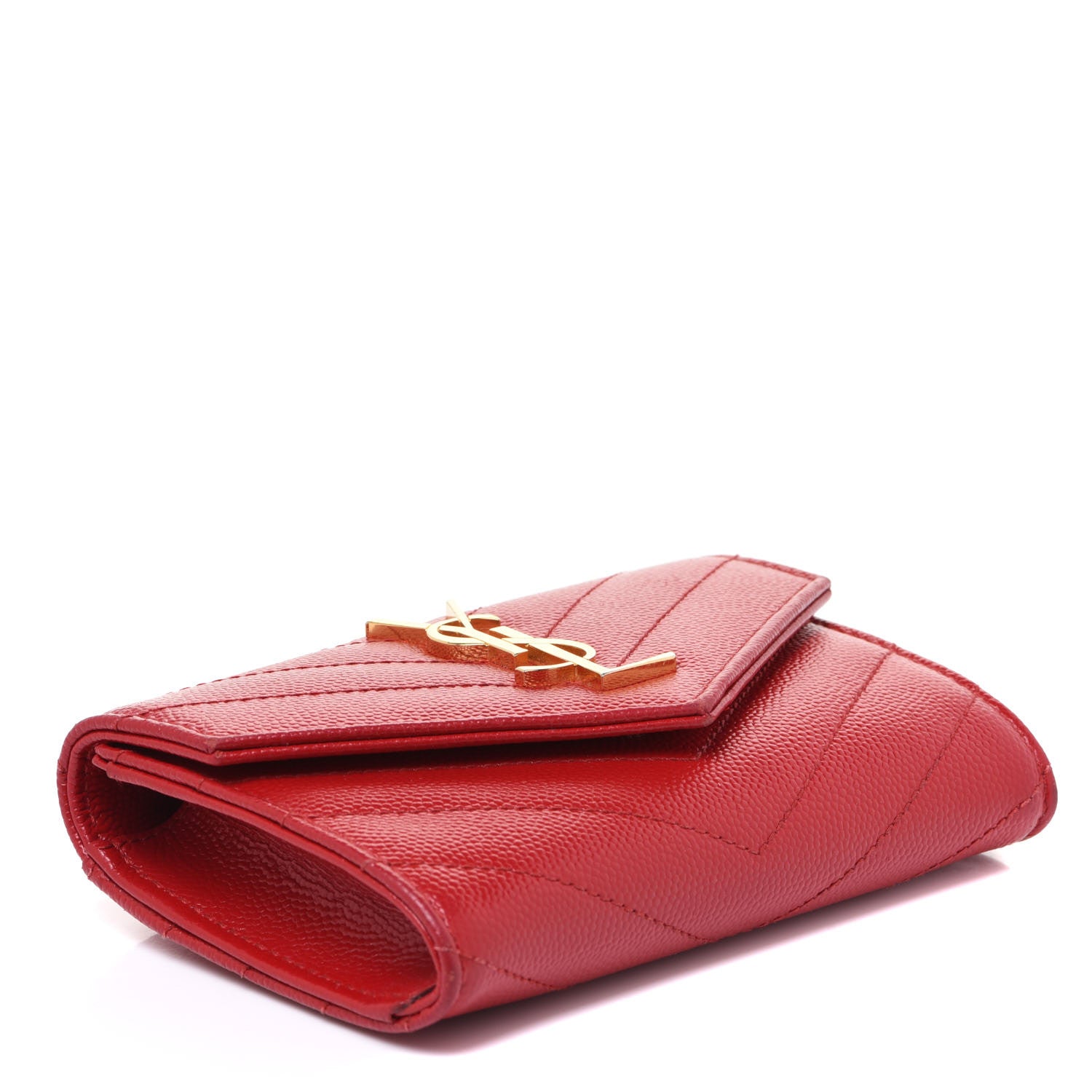 Saint Laurent Grain De Poudre Matelasse Chevron Small Monogram Envelope Wallet Rouge Eros 4 of 14