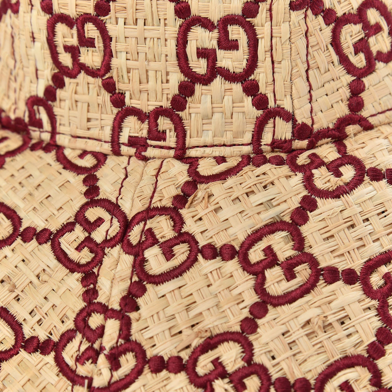 Gucci Raffia Elaphe GG Monogram Embroidered Wide Brim Hat Ivory Bordeaux 5 of 7
