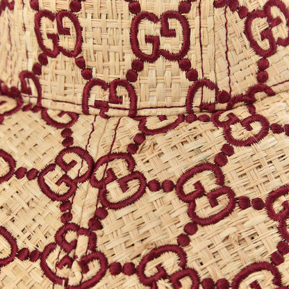 Gucci Raffia Elaphe GG Monogram Embroidered Wide Brim Hat Ivory Bordeaux 5 of 7