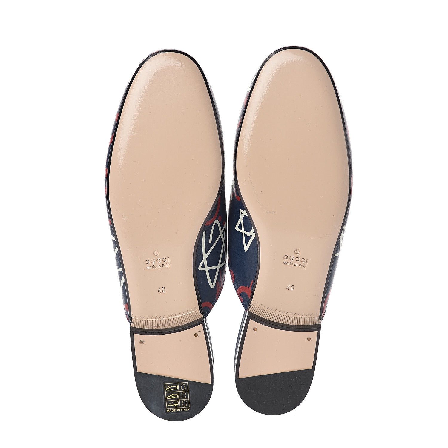 Gucci Calfskin GucciGhost Print Womens Princetown Slippers 40 Blue Agata Hibiscus Red 7 of 7