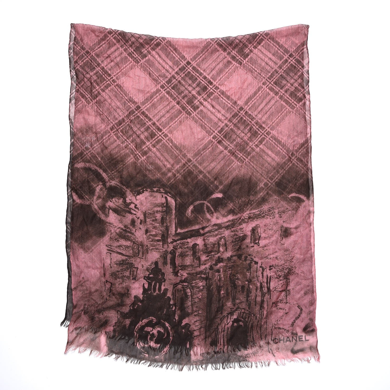 Chanel Silk Cashmere CC Logo Scarf Pink Brown 3 of 7