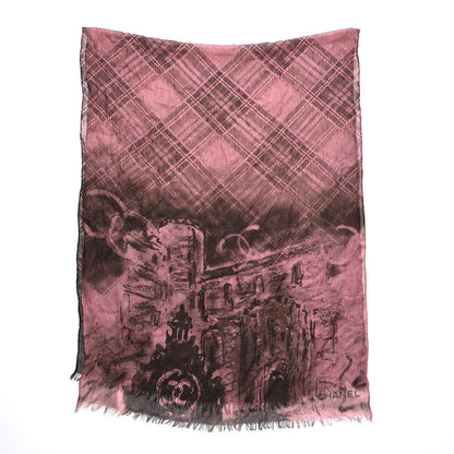 Chanel Silk Cashmere CC Logo Scarf Pink Brown 3 of 7