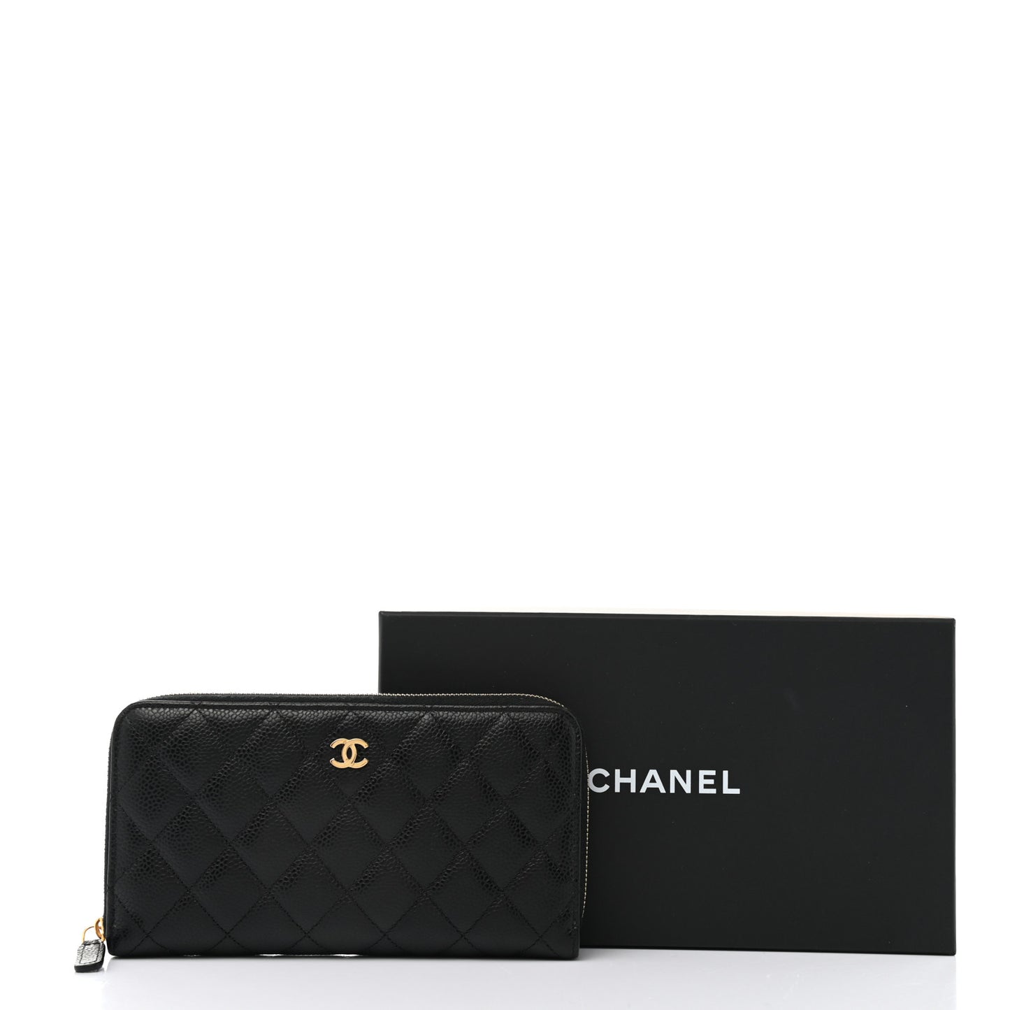 Caviar Quilted Large Gusset Zip Around Wallet Black
