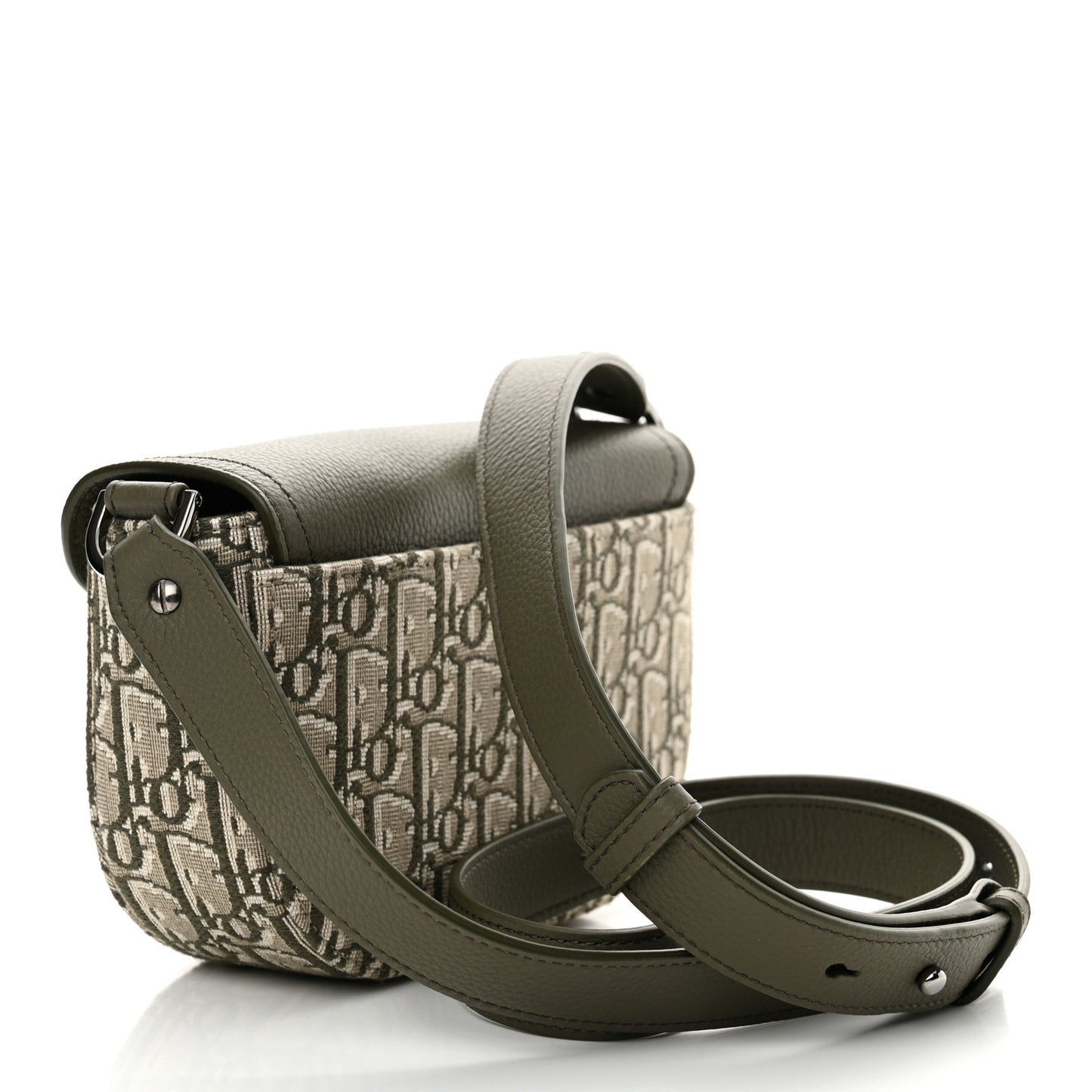 Oblique Jacquard Grained Calfskin Mini Saddle Messenger Bag With Flap Green