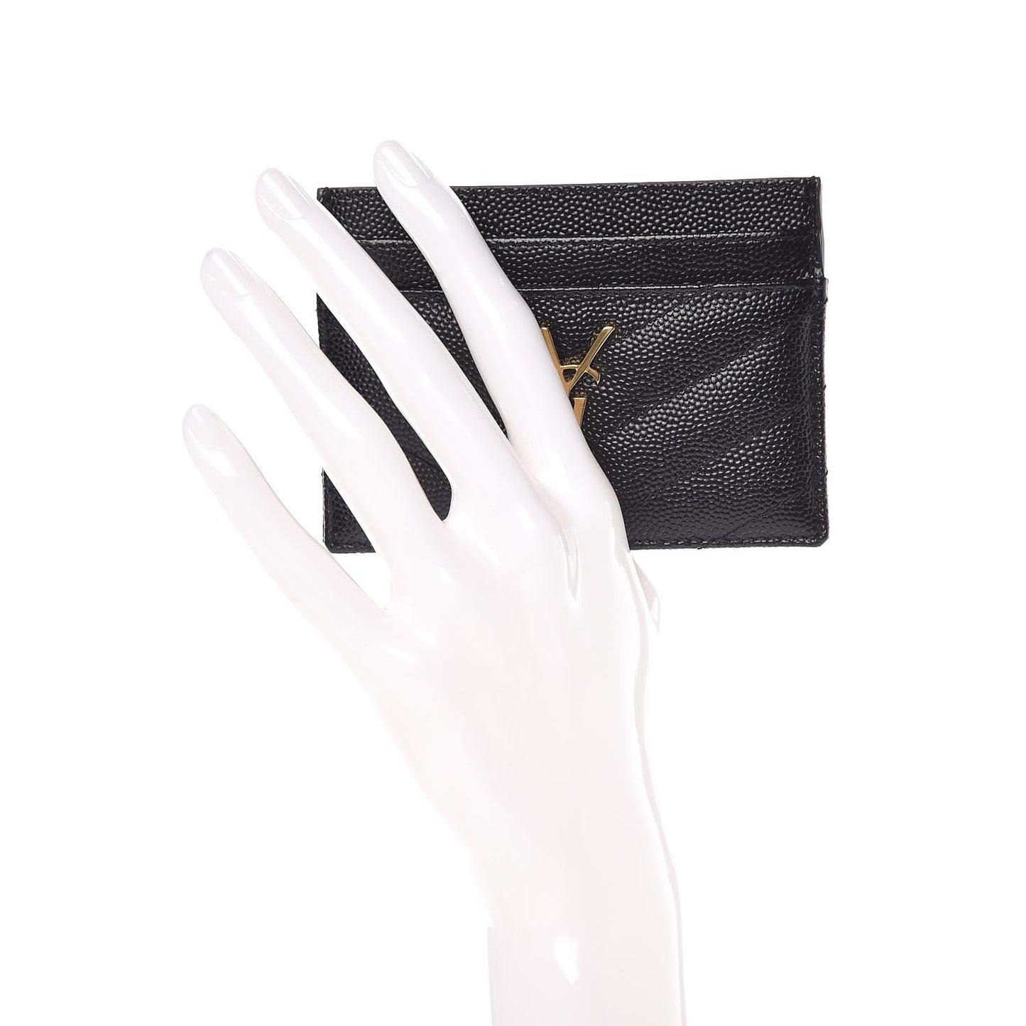 Grain De Poudre Matelasse Chevron Monogram Credit Card Case Black