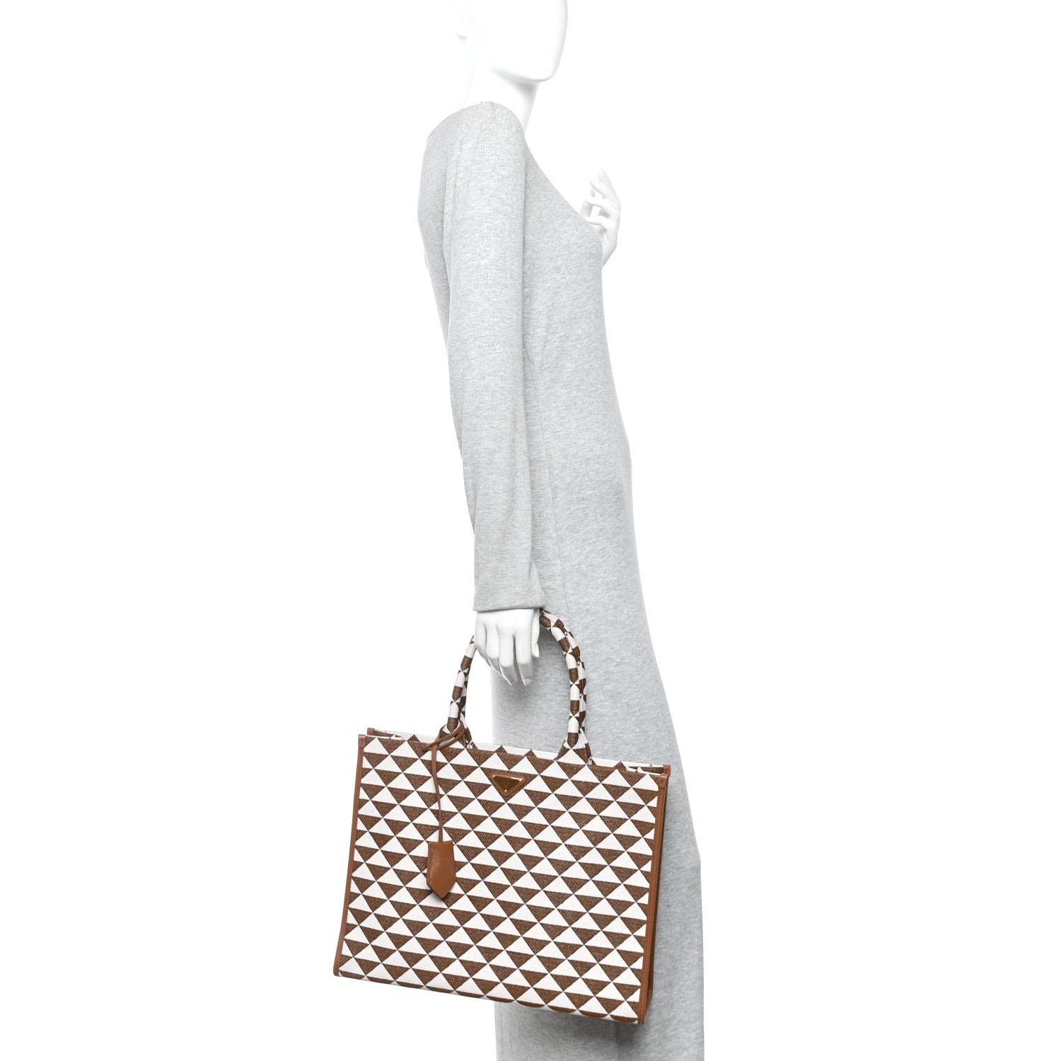 Prada Jacquard Saffiano Triangolo Symbole Embroidered Large Tote