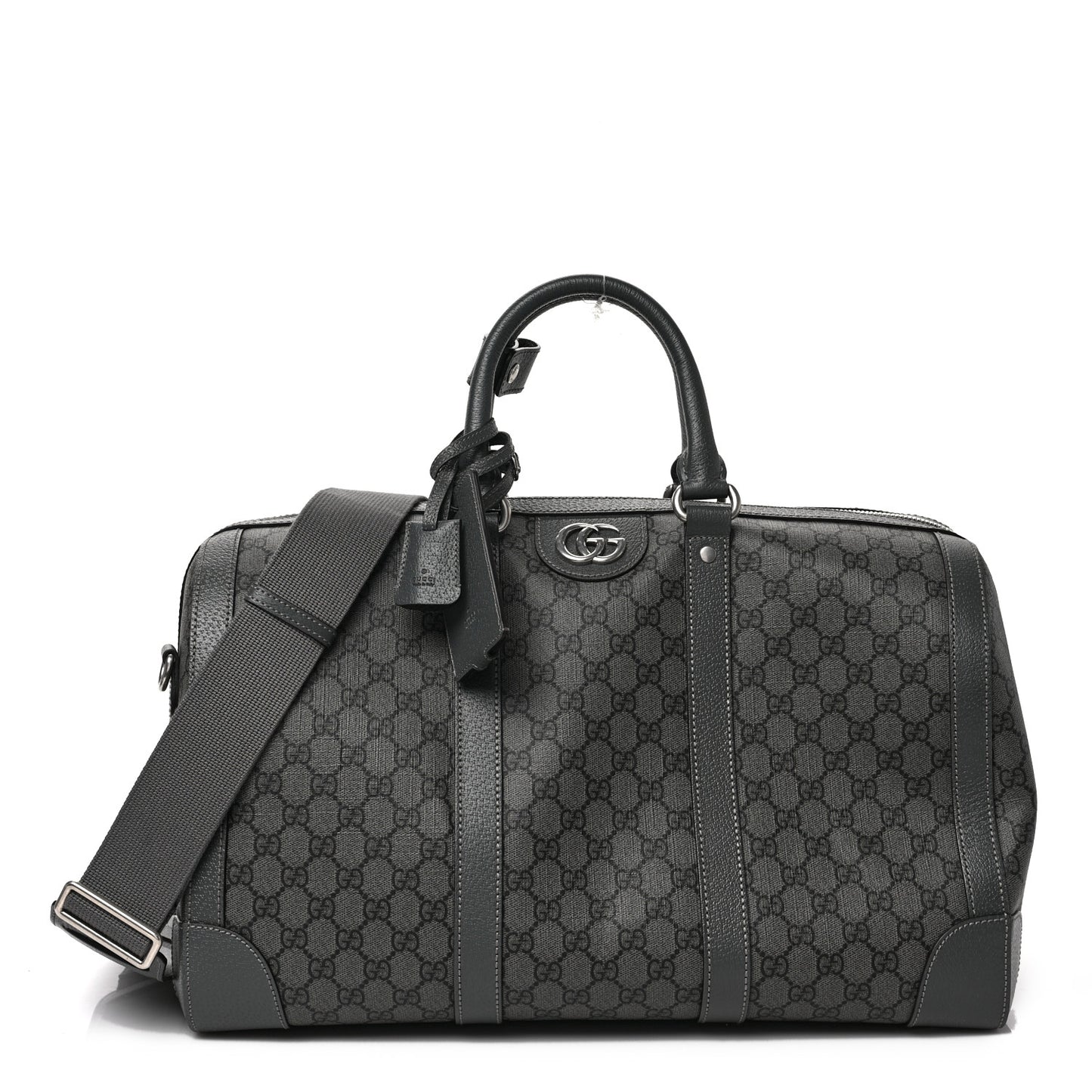 GG Supreme Monogram Textured Dollar Calfskin Medium Savoy Duffle Bag Grey Black Graphite Grey