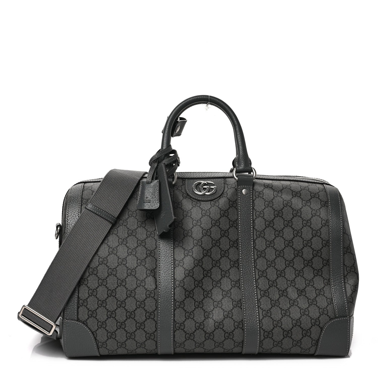 Gucci GG Supreme Monogram Textured Dollar Calfskin Medium Savoy Duffle Bag Grey Black Graphite Grey 1 of 8