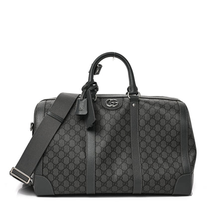 Gucci GG Supreme Monogram Textured Dollar Calfskin Medium Savoy Duffle Bag Grey Black Graphite Grey 1 of 8