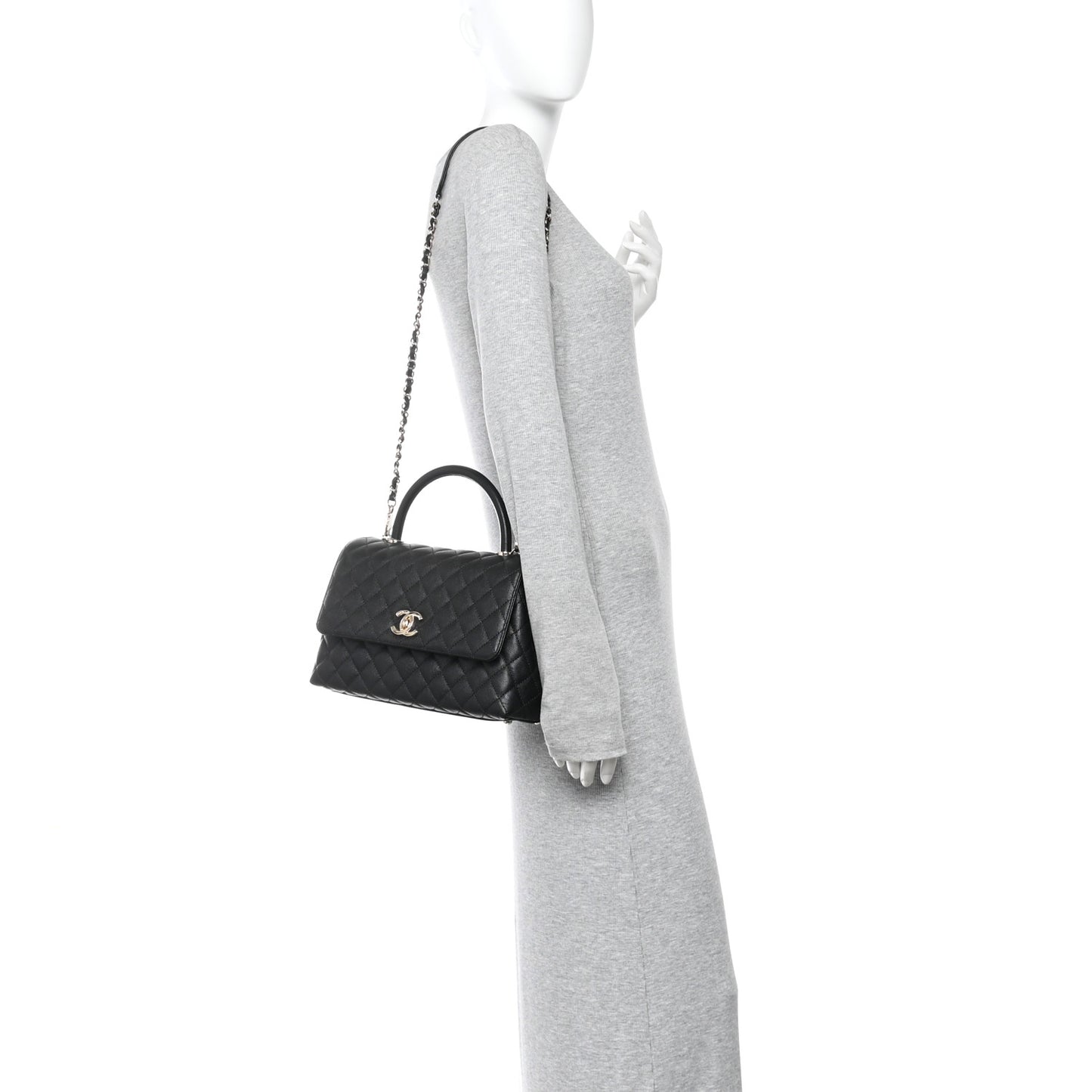 Caviar Quilted Small Coco Handle Flap Black