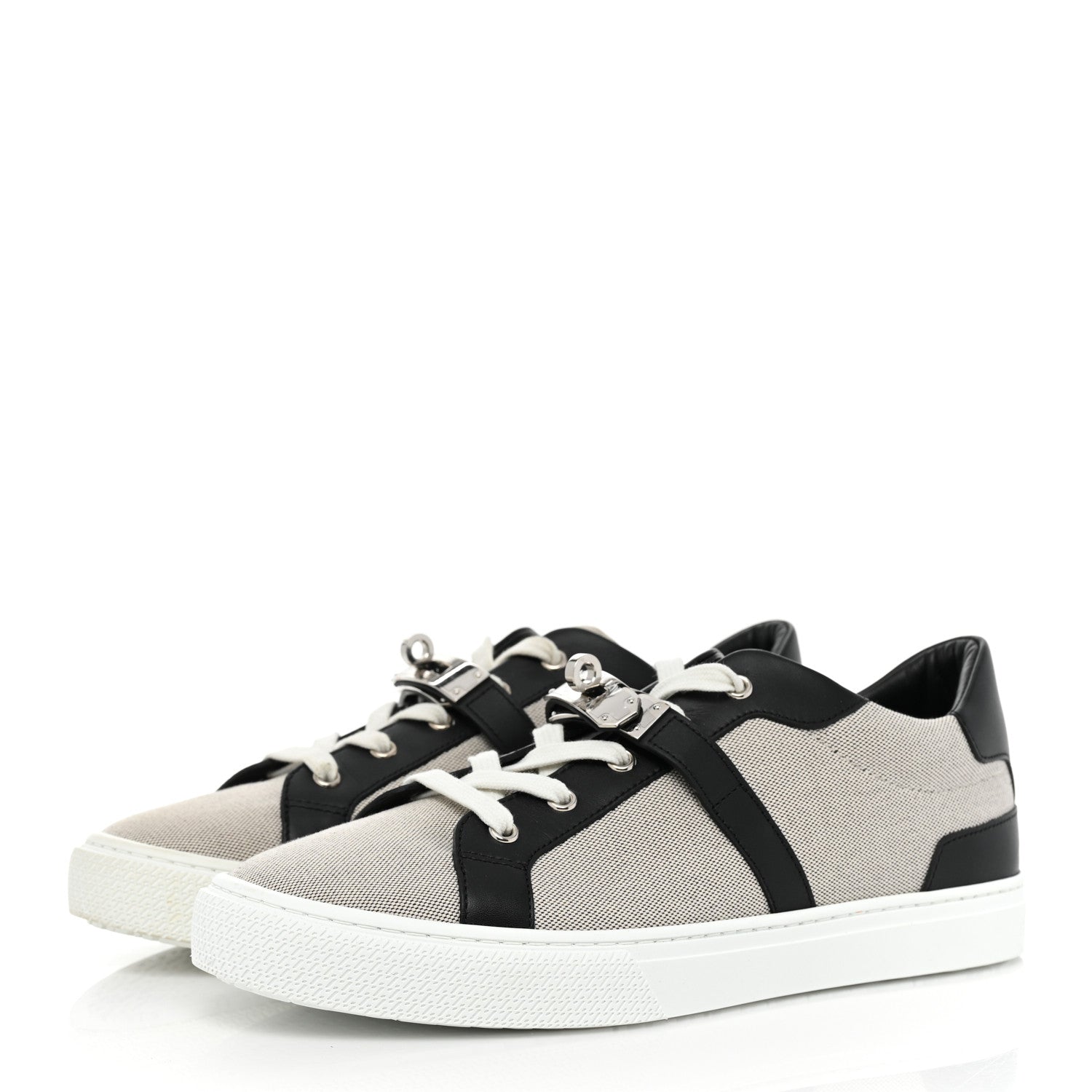 Hermes Calfskin Canvas Day Sneakers 41.5 Black White 3 of 12