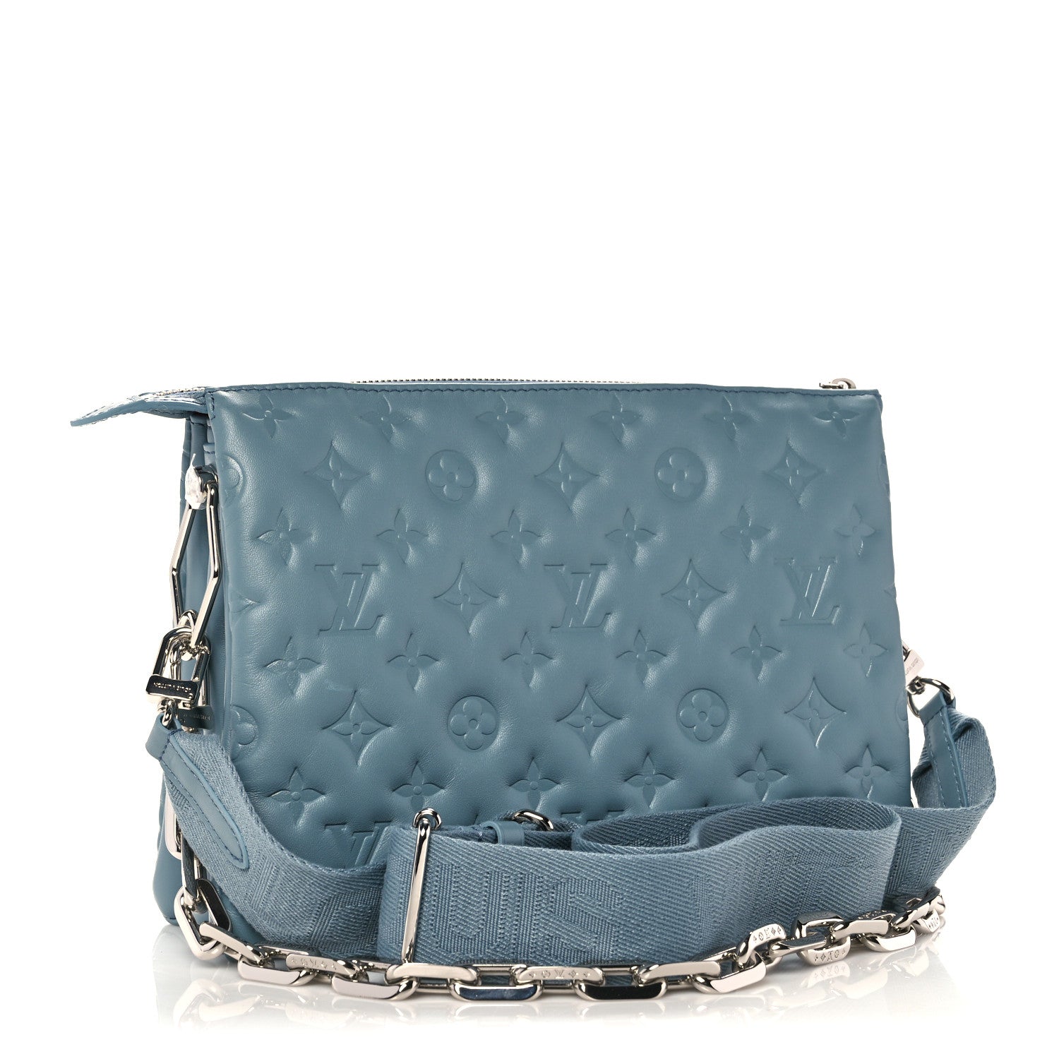 Louis Vuitton Lambskin Embossed Monogram Coussin PM Blue Glacier 3 of 9