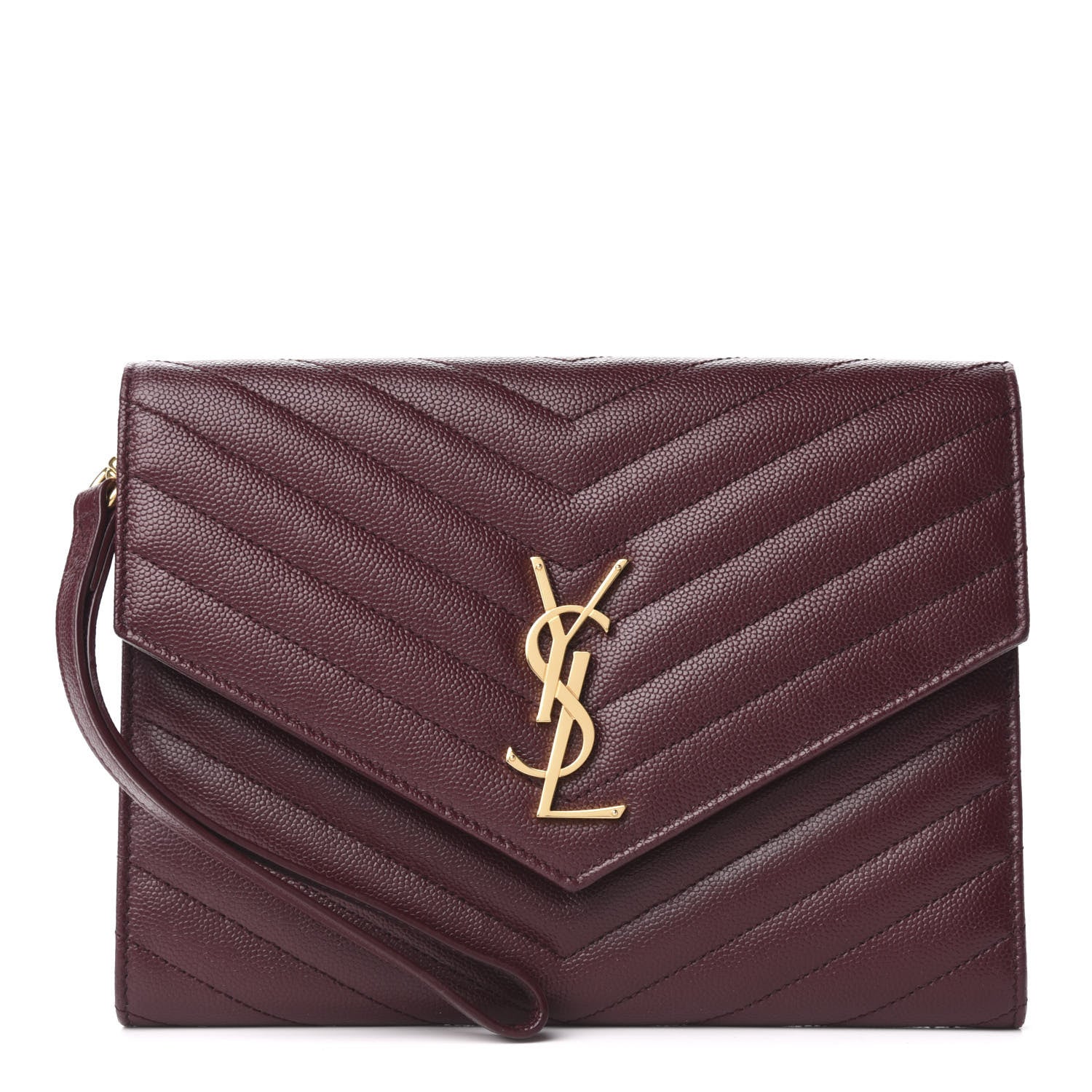 Saint Laurent Grain De Poudre Matelasse Chevron Monogram Envelope Clutch Rouge Legion 1 of 8