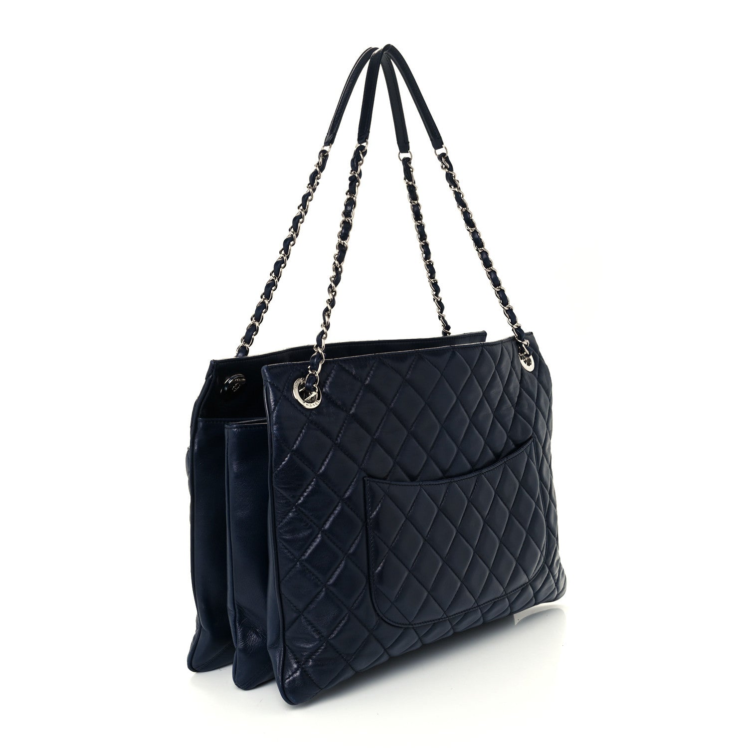 Chanel Lambskin Quilted Accordion Shopping Tote Navy 2 of 11