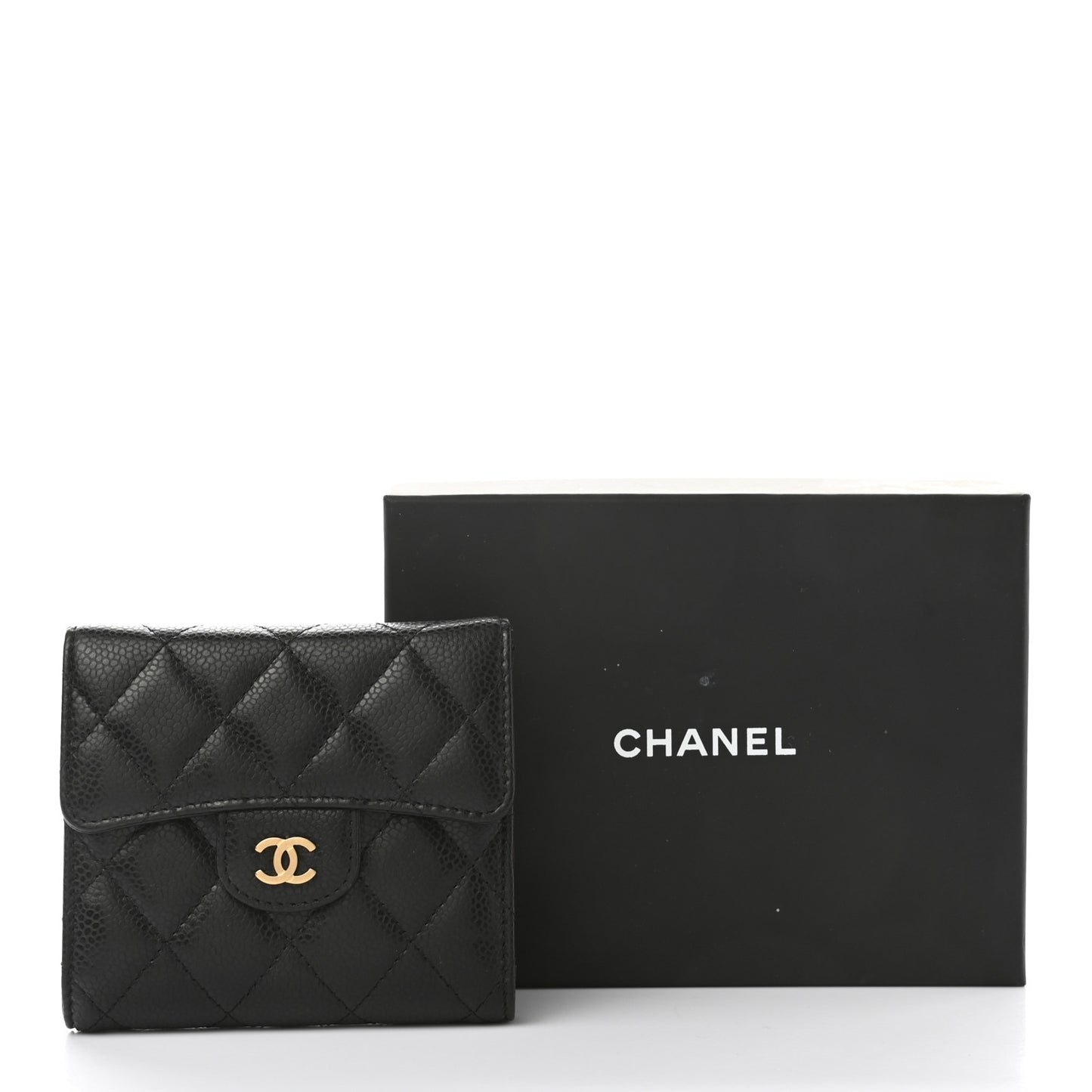 Caviar Quilted Compact Flap Wallet Black