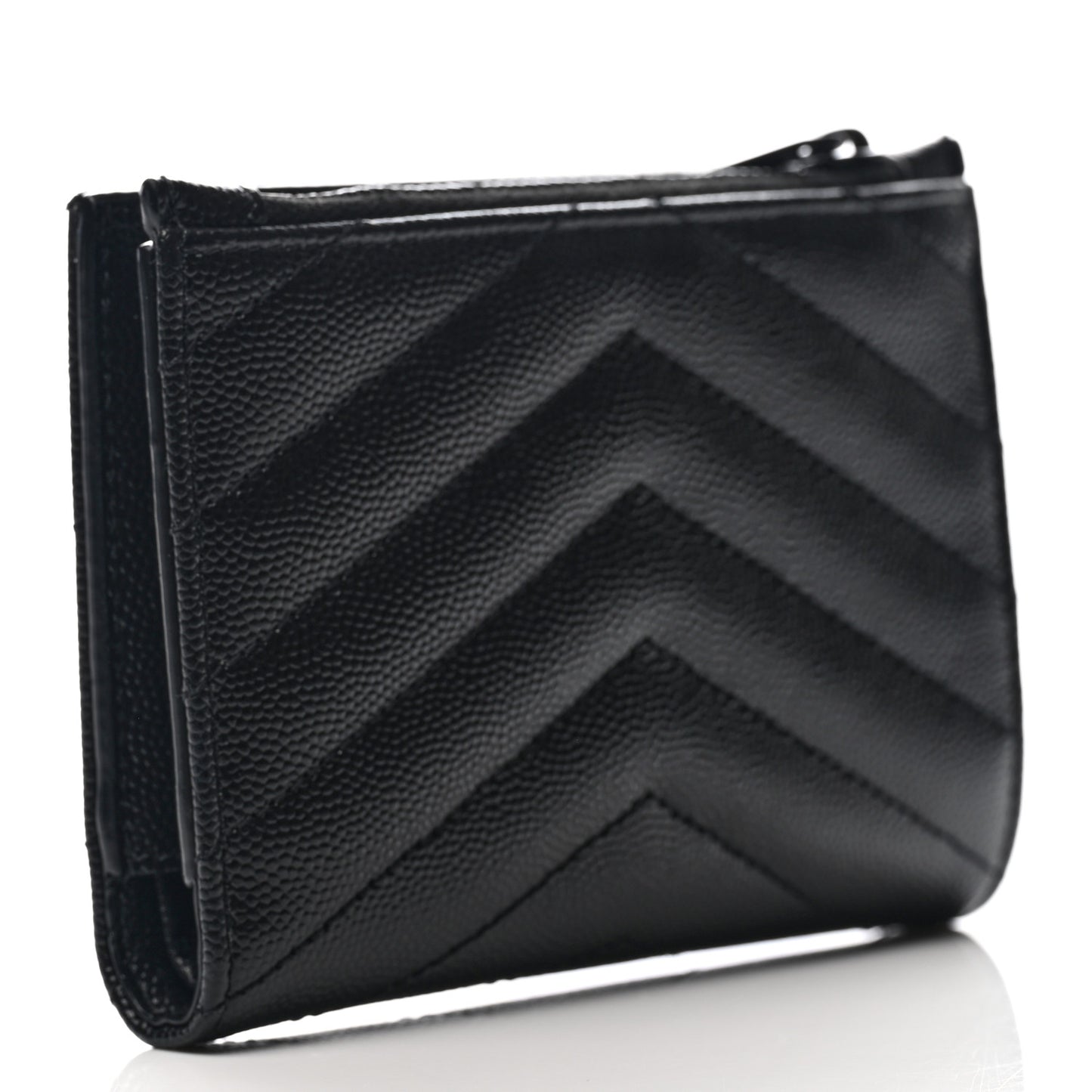 Grain De Poudre Matelasse Chevron Monogram Zipped Two-Part Wallet Black