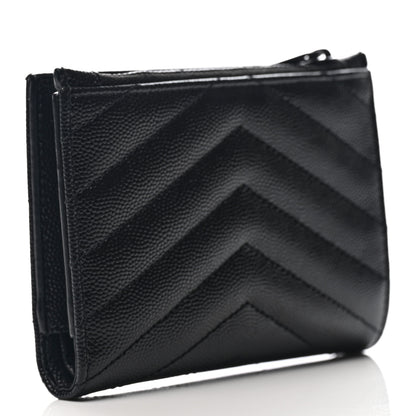 Saint Laurent Grain De Poudre Matelasse Chevron Monogram Zipped Two-Part Wallet Black 2 of 7