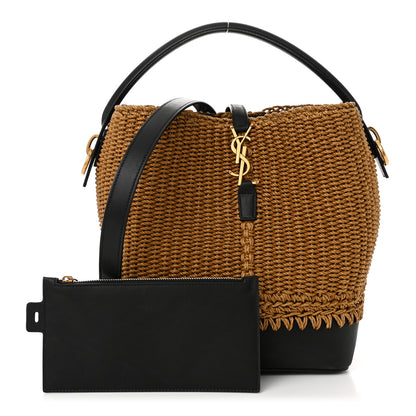 Saint Laurent Raffia Vegetable Le 37 Bucket Bag Natural Black 3 of 11