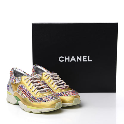 Chanel Tweed Lambskin Runway Sneakers 35 Silver Multicolor 9 of 9