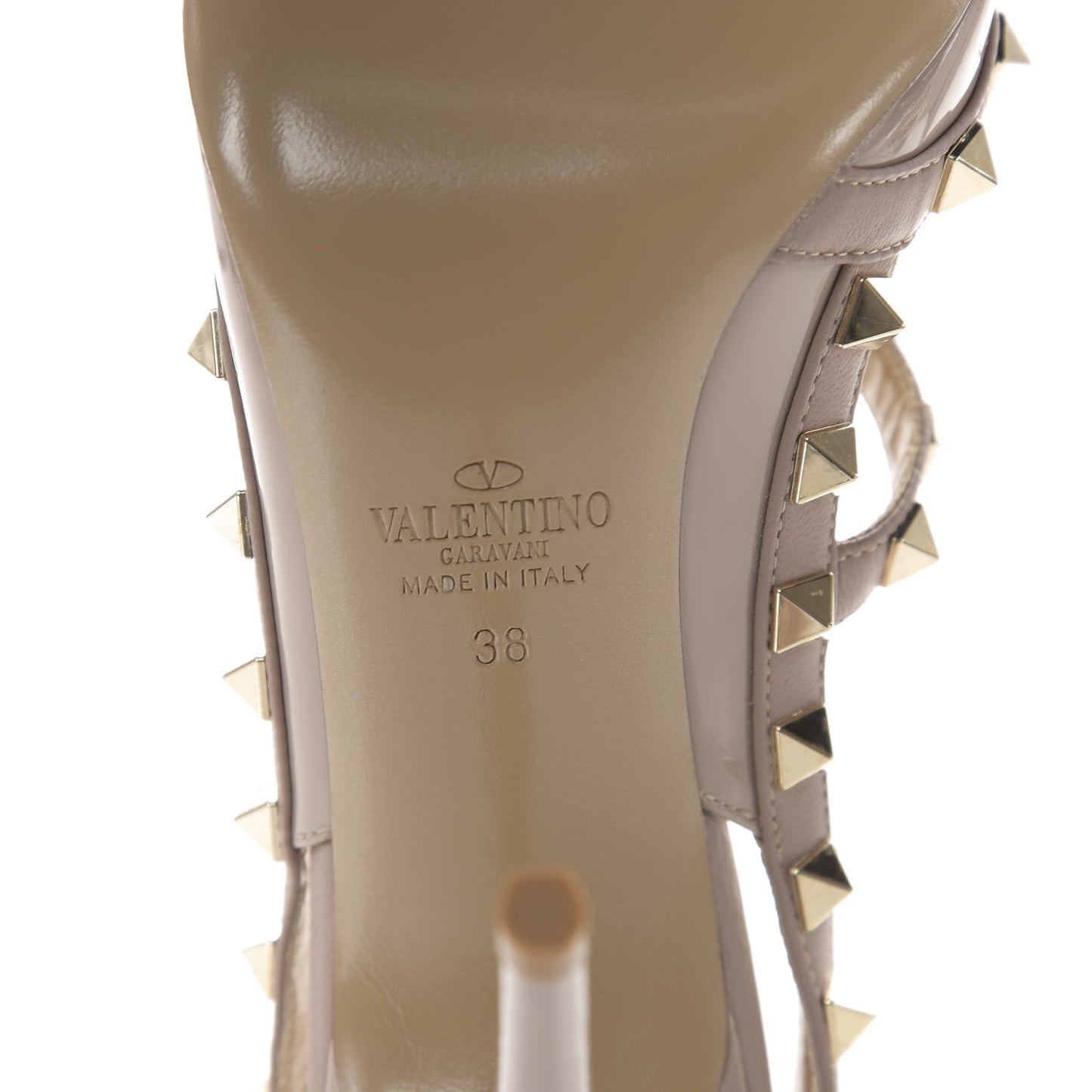 Patent Nappa Rockstud Ankle Strap 100mm Pumps 38 Poudre