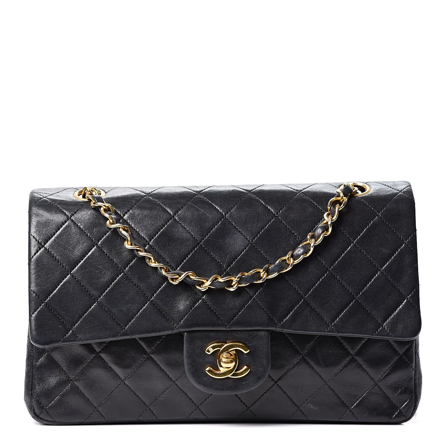 Lambskin Quilted Medium Double Flap Black