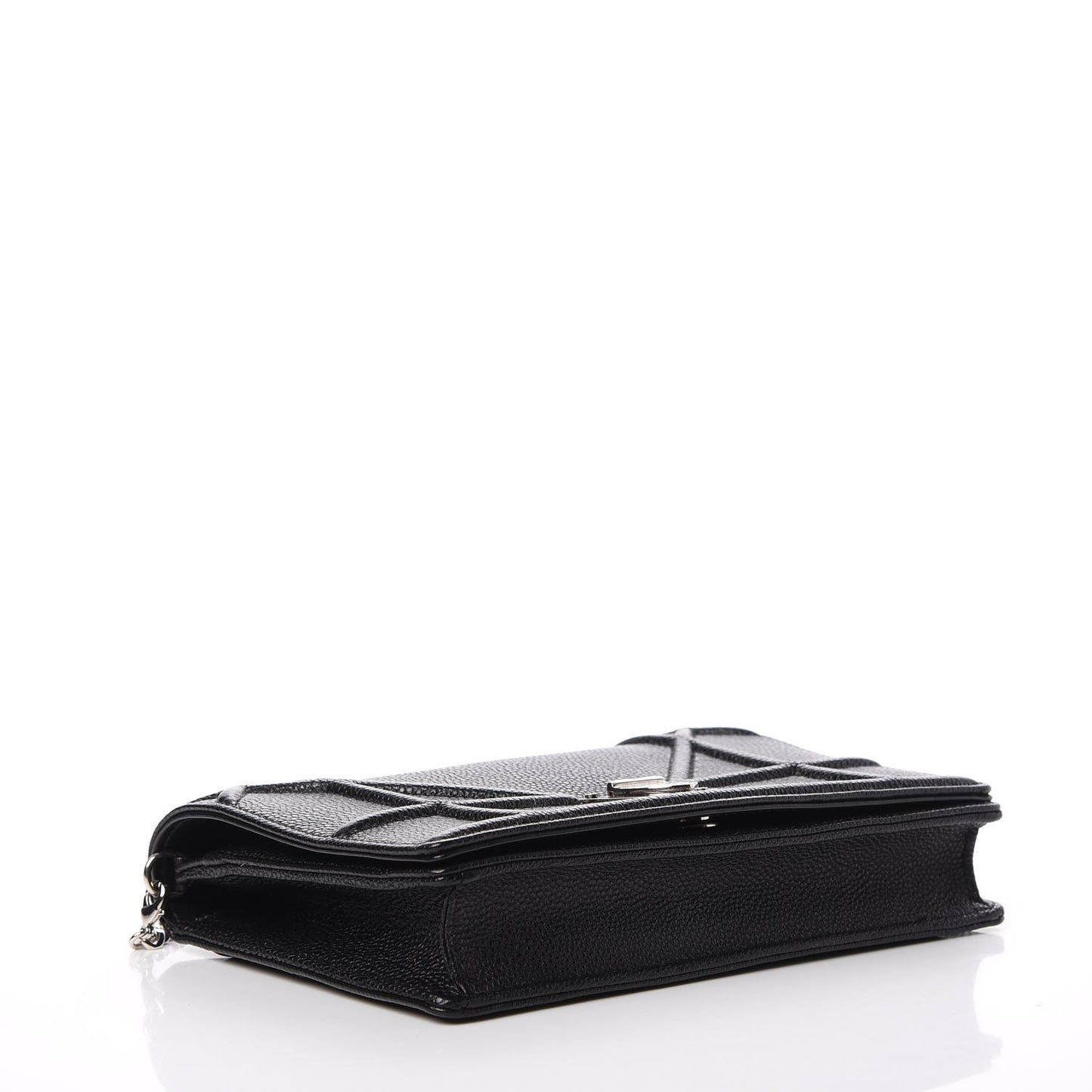 Grained Calfskin Diorama Wallet on Chain Pouch Black