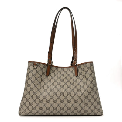 Gucci GG Supreme Monogram Emblem Large Tote Bag Beige Dark Brown 1 of 9
