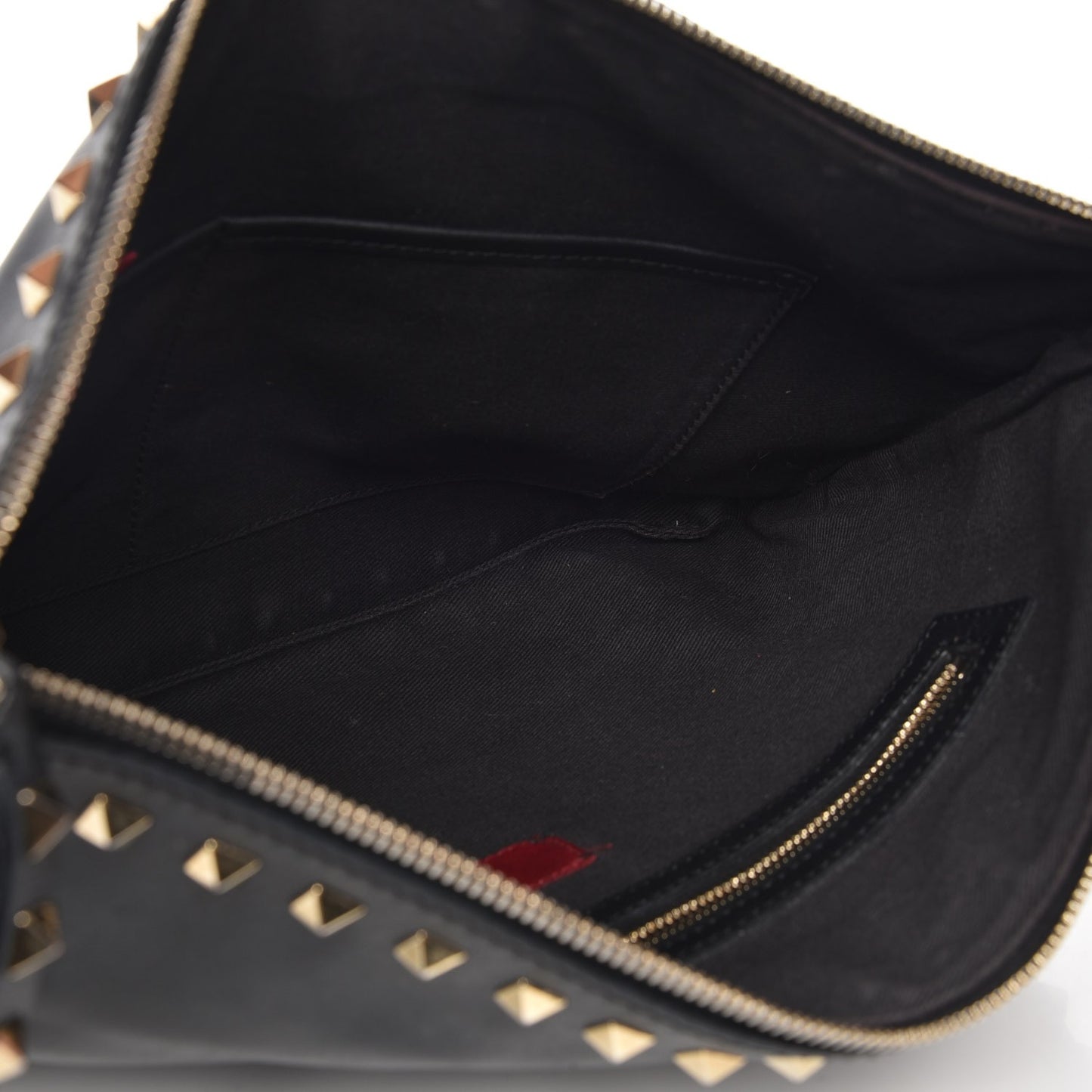 Vitello Large Rockstud Zip Wristlet Pouch Black