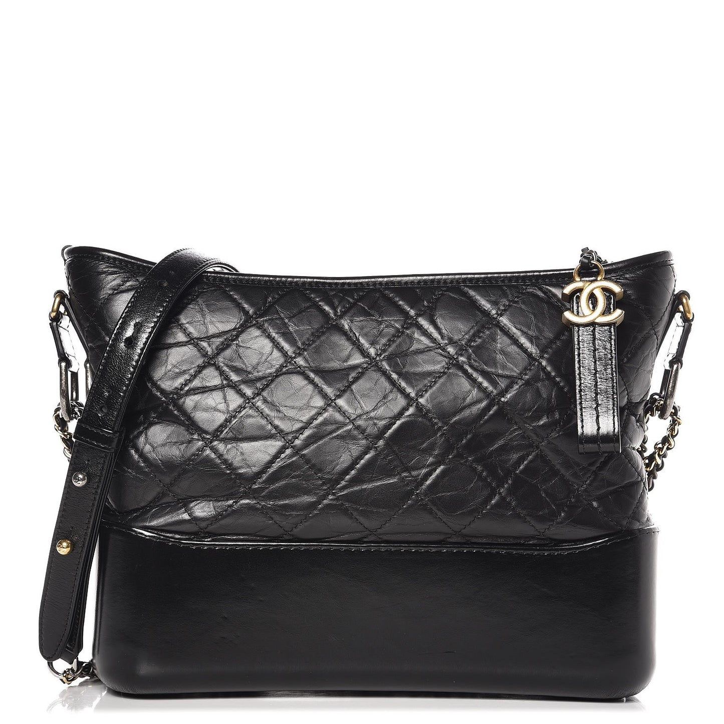 Aged Calfskin Quilted Medium Gabrielle Hobo Black