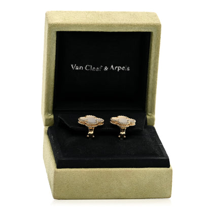 Van Cleef & Arpels 18K Yellow Gold Mother of Pearl Vintage Alhambra Earrings 5 of 5